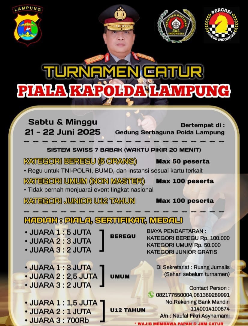 Sambut Hari Bhayangkara, Polda Lampung Buka Turnamen Catur