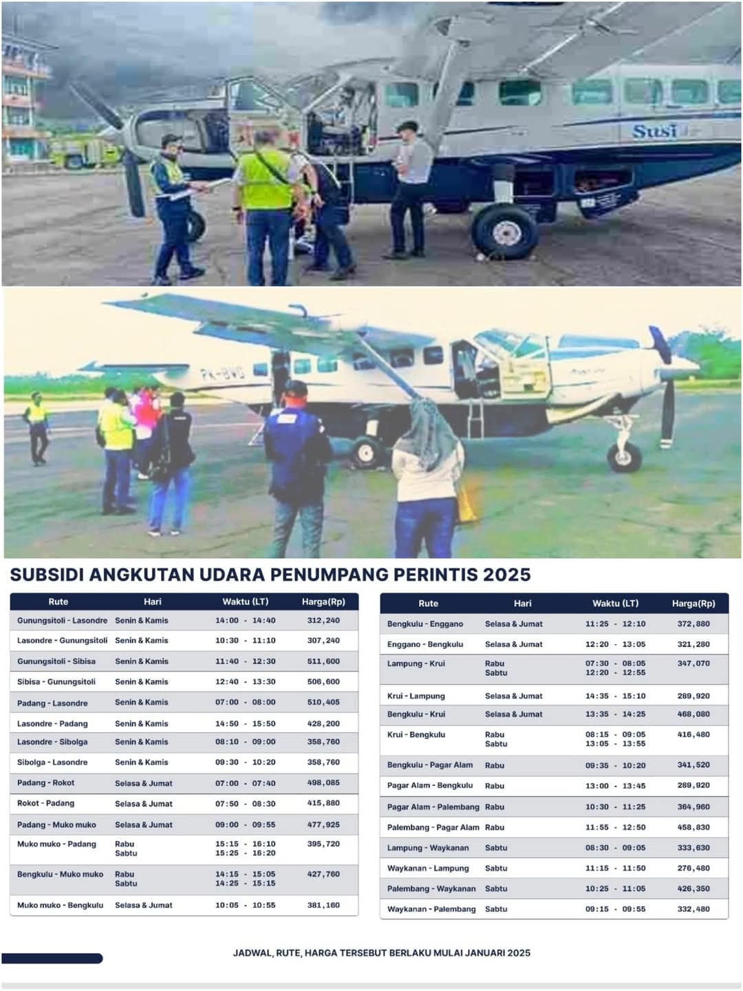SUSI Air Kembali Layanani Penerbangan Lampung-Way Kanan dan Palembang-Way Kanan Mulai 11 Januari 2025 Kemarin
