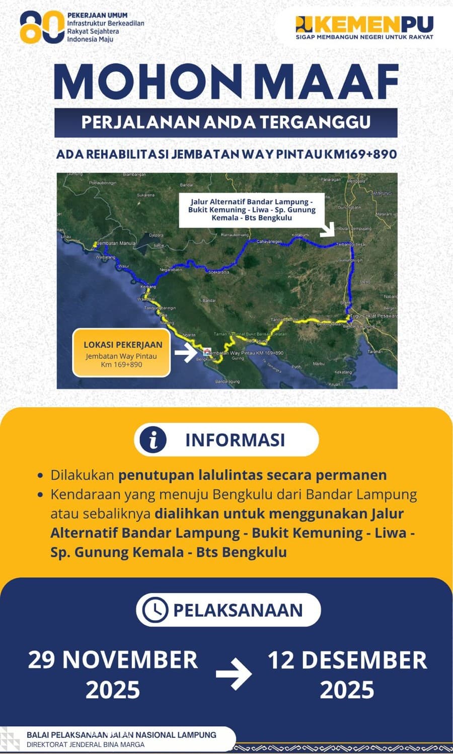 Jembatan Way Pintau Ditutup Total, Kementerian PUPR Lakukan Rehabilitasi