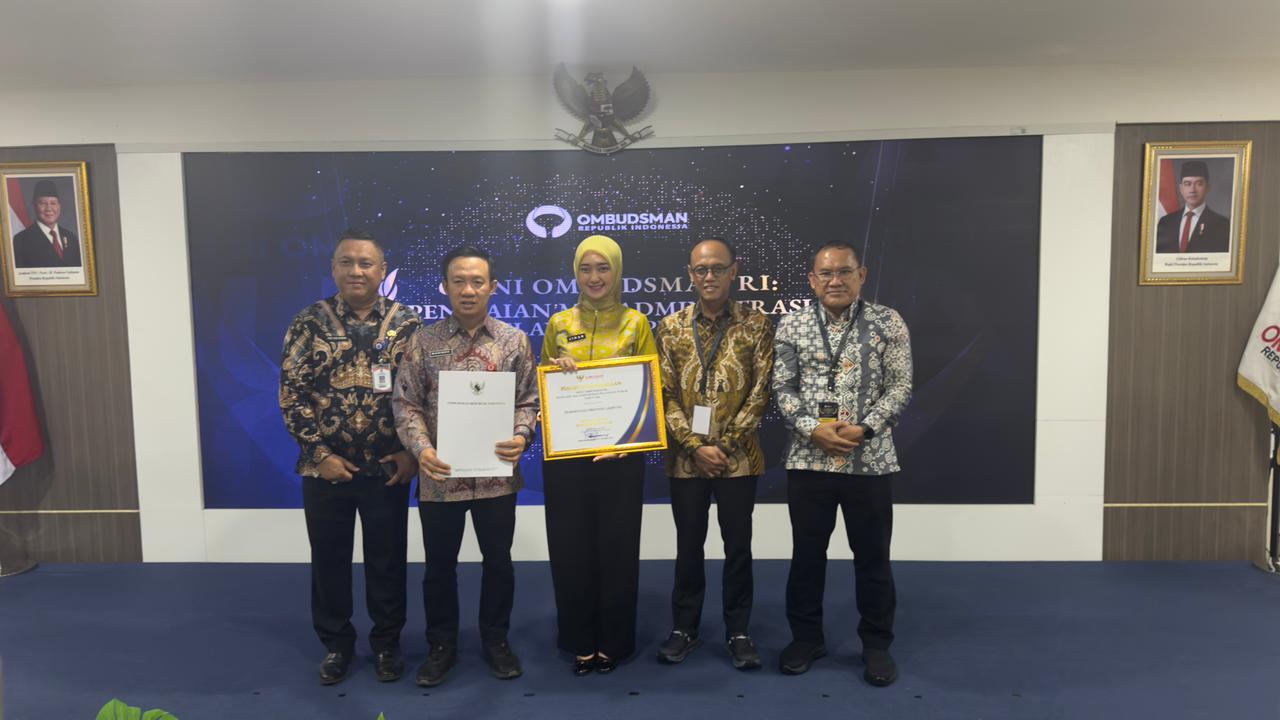 Pemprov Lampung Raih Predikat Kualitas Tertinggi Pelayanan Publik Ombudsman RI