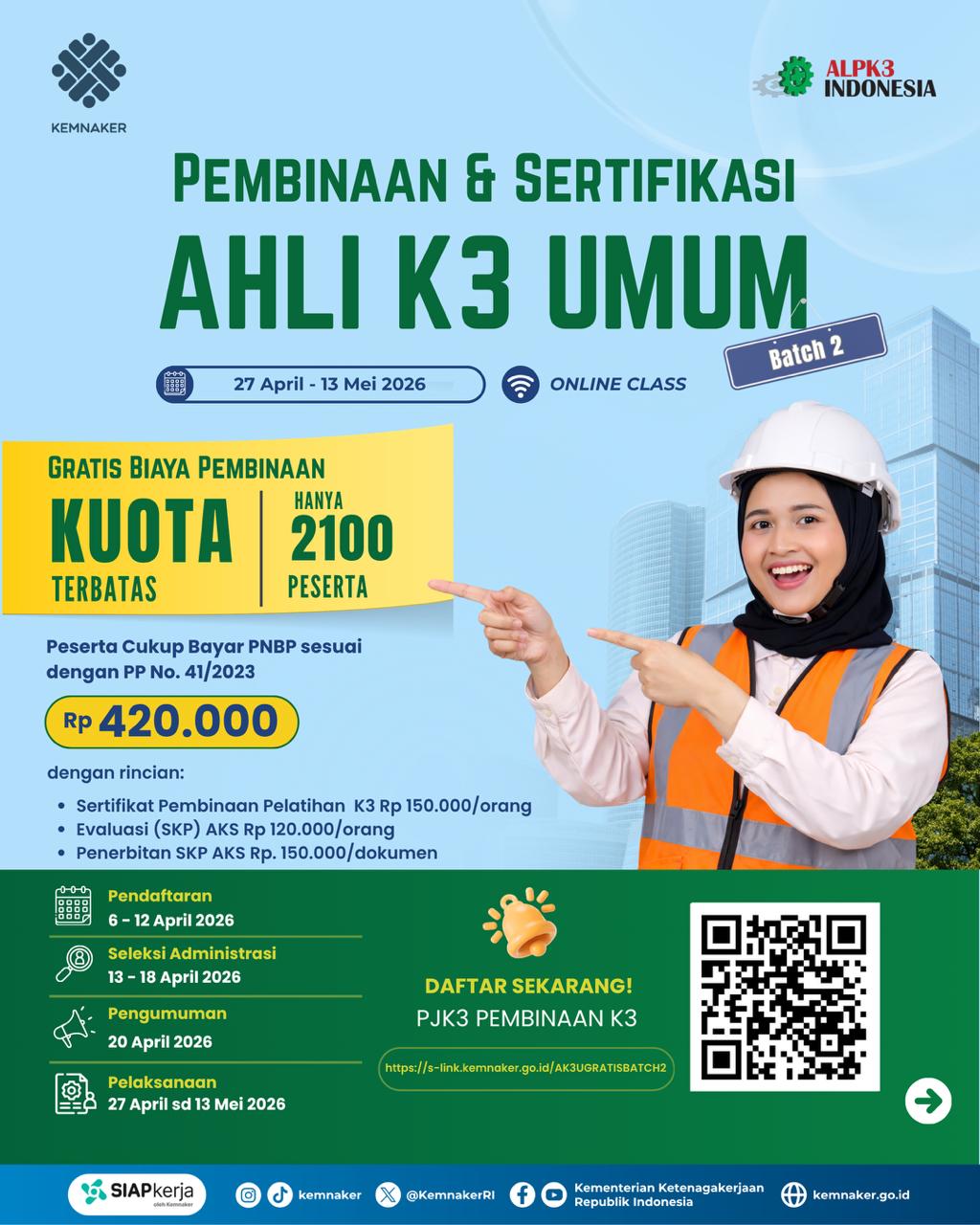 Siap-siap! Kemnaker Buka Lagi Pembinaan K3 Gratis untuk 2.100 Peserta