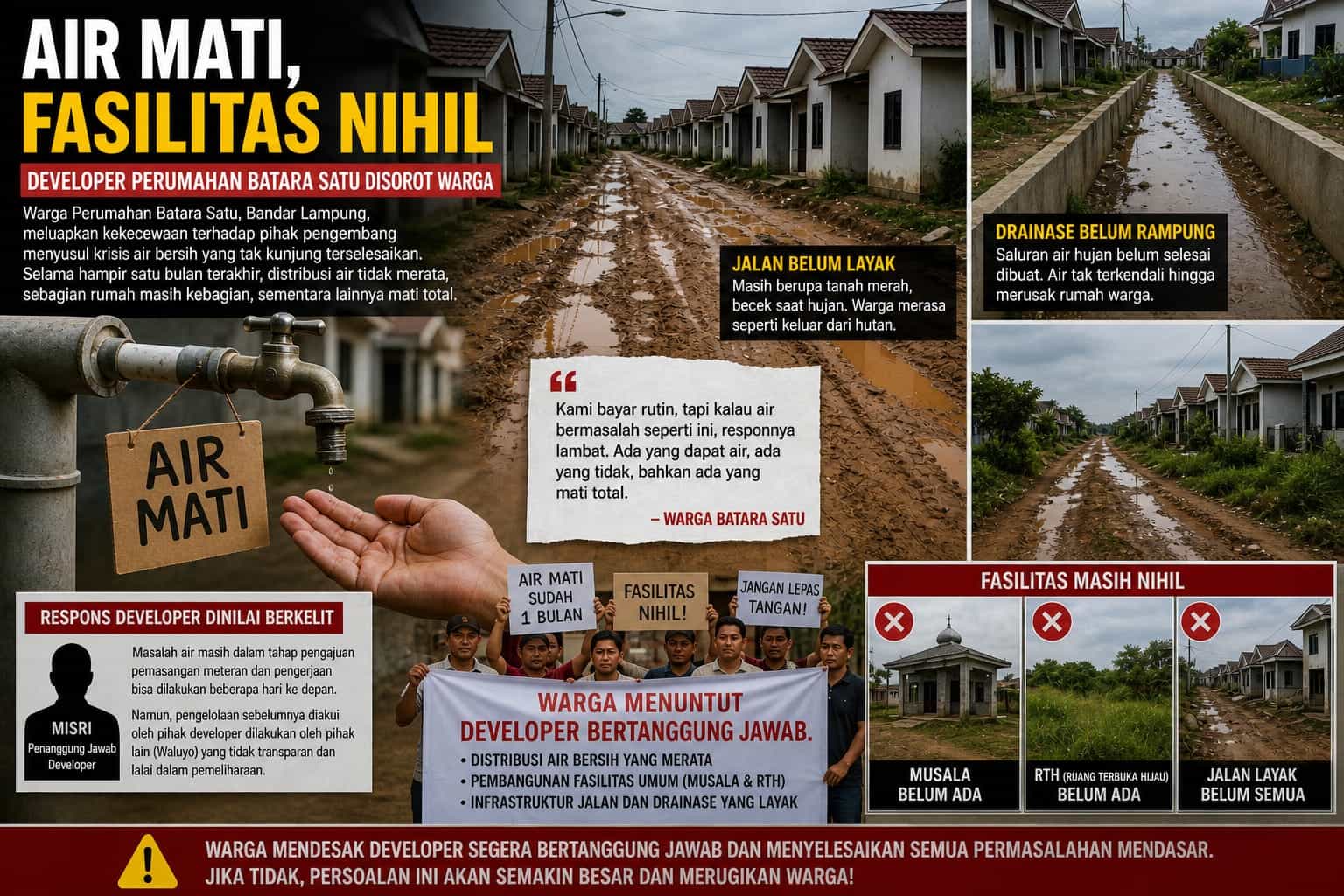Air Mati, Fasilitas Nihil Developer Perumahan Batara Satu Disorot Warga