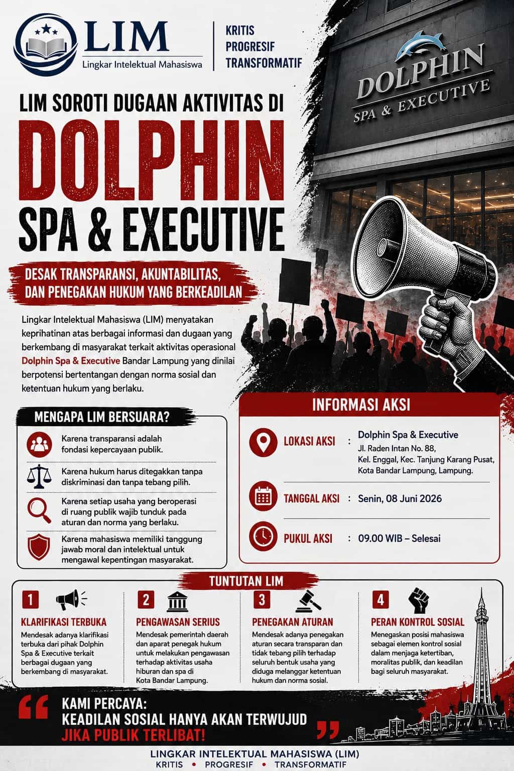 LIM Soroti Dugaan Aktivitas di Dolphin Spa Bandar Lampung