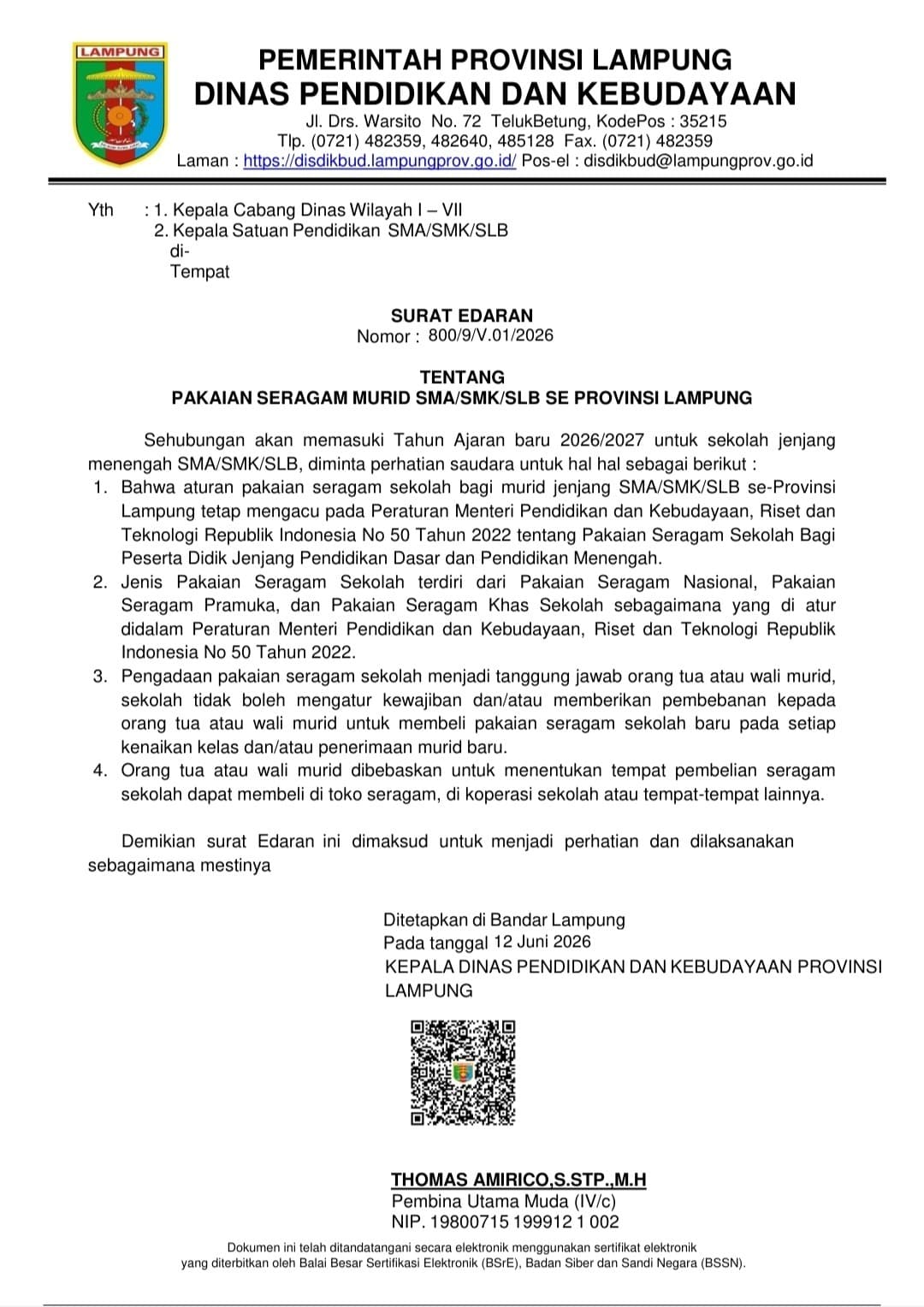 Disdik Terbitkan SE Seragam Sekolah
