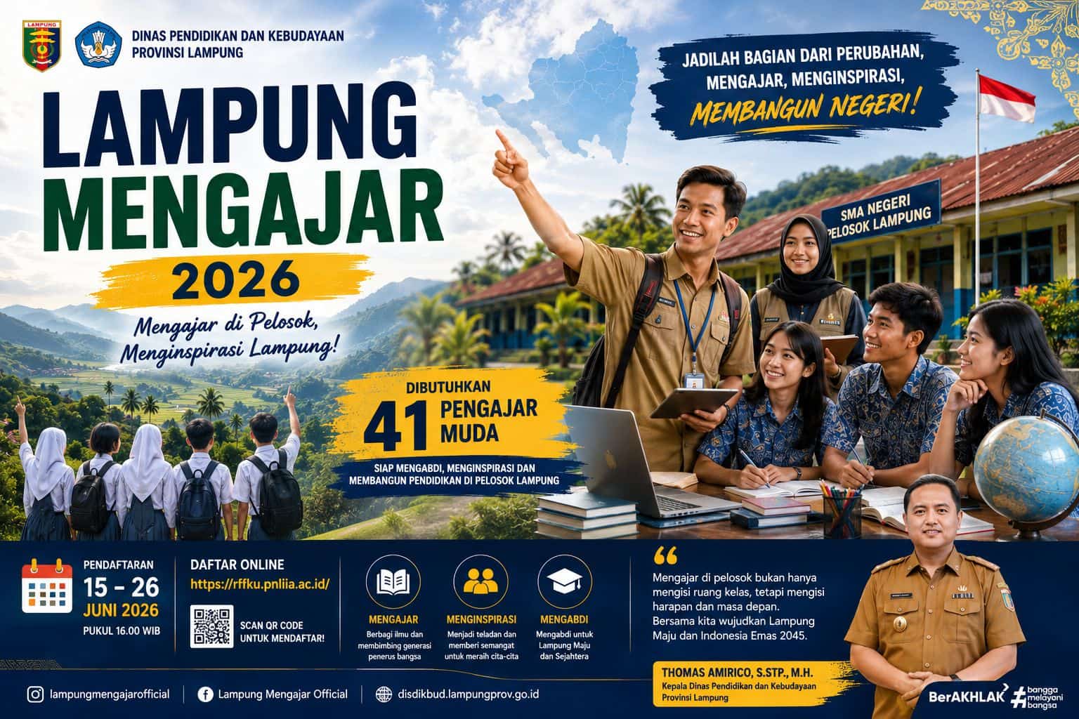 Rekrutmen Lampung Mengajar 2026 Dibuka, 41 Pengajar Muda Akan Ditempatkan di Daerah Pelosok