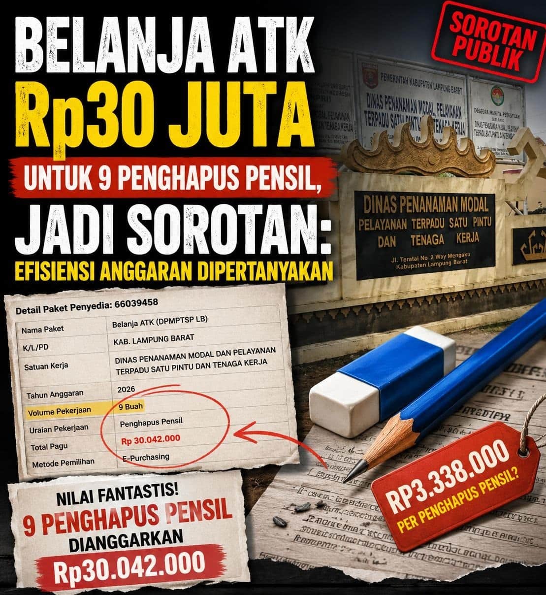 Pemkab Lambar Diduga Markup Harga Penghapus