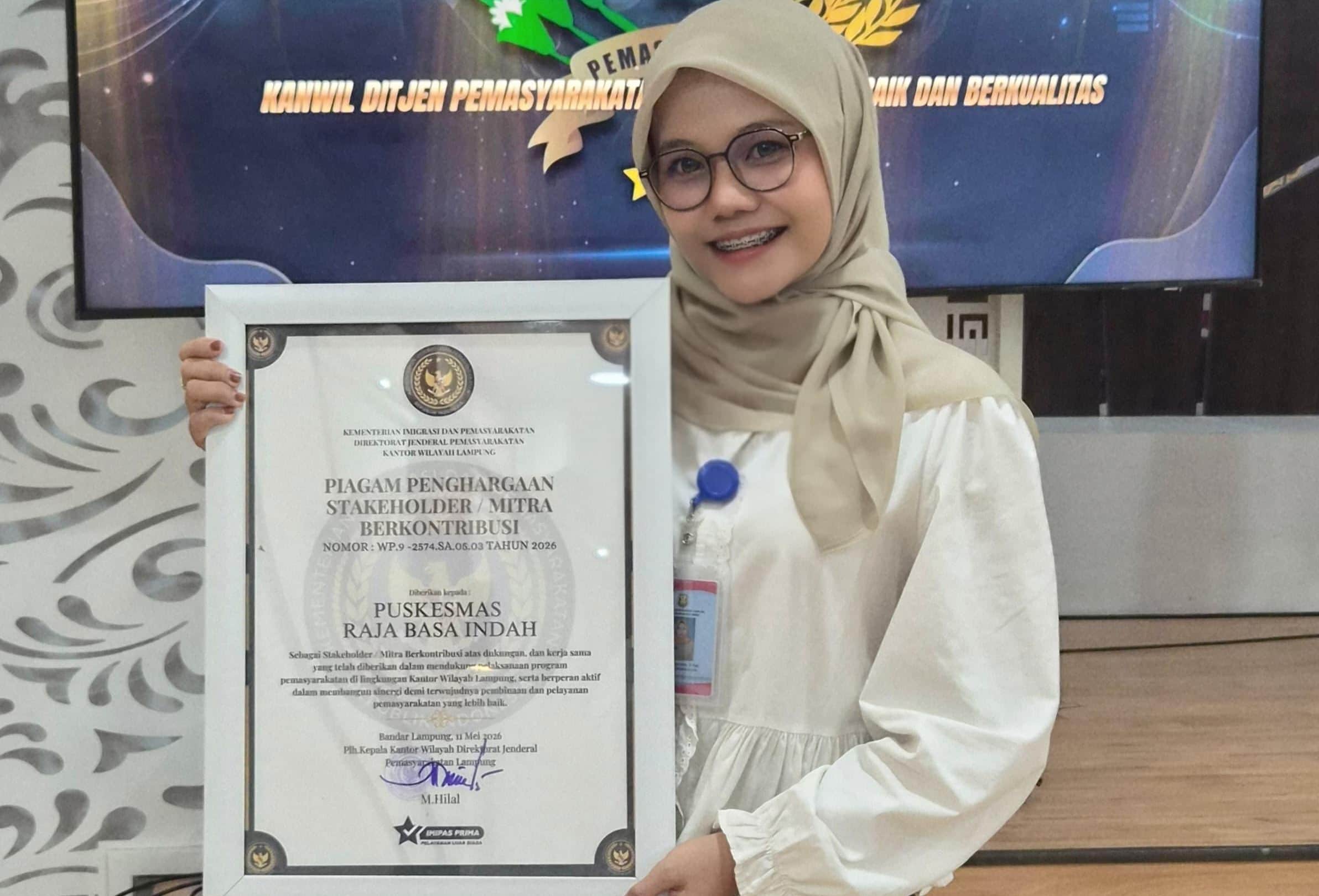 Puskesmas Rajabasa Indah Raih Piagam Penghargaan Sebagai Stakeholder/Mitra Berkontribusi