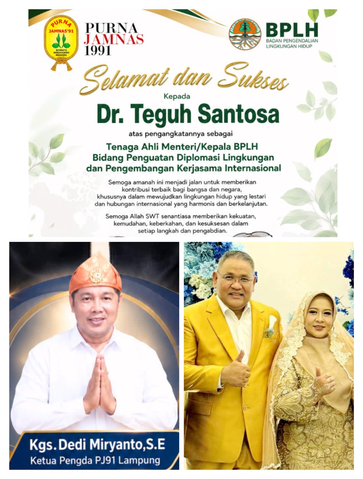 KDM Lampung Apresiasi Penunjukan Dr. Teguh Santosa sebagai Tenaga Ahli Menteri BPLH