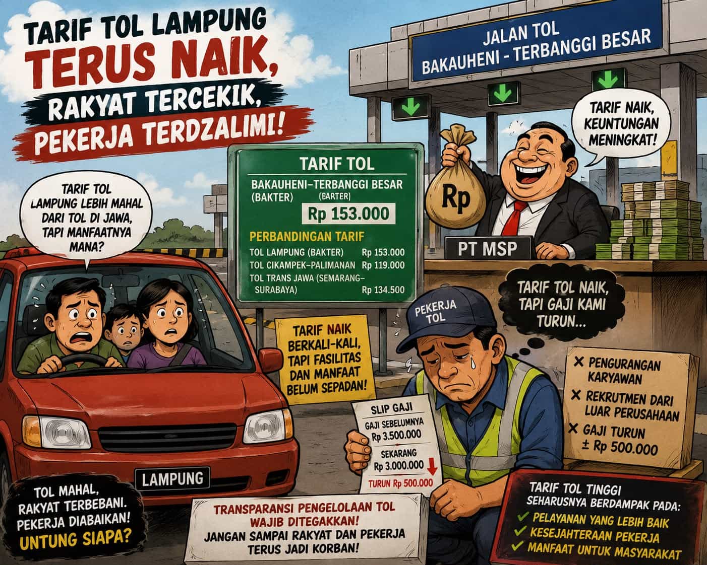 Tarif Tol Lampung Terus Naik, Pekerja Justru Diduga Terima Gaji Lebih Rendah
