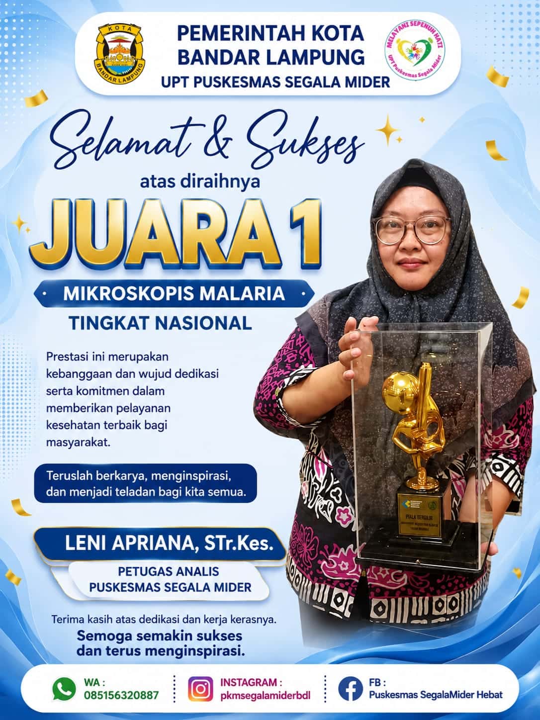 ATLM Puskesmas Segala Mider Harumkan Lampung, Raih Juara 1 Kejuaraan Mikroskopis Malaria Tingkat Nasional 2026