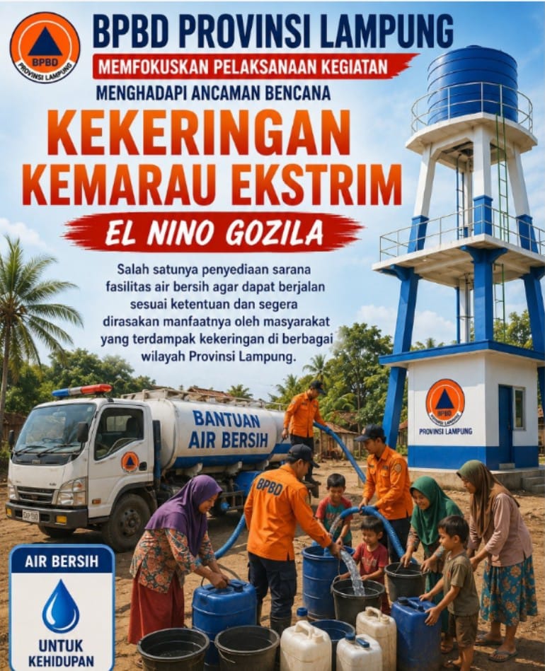 BPBD Lampung Siapkan Bantuan Air Bersih Hadapi Ancaman El Nino Godzilla