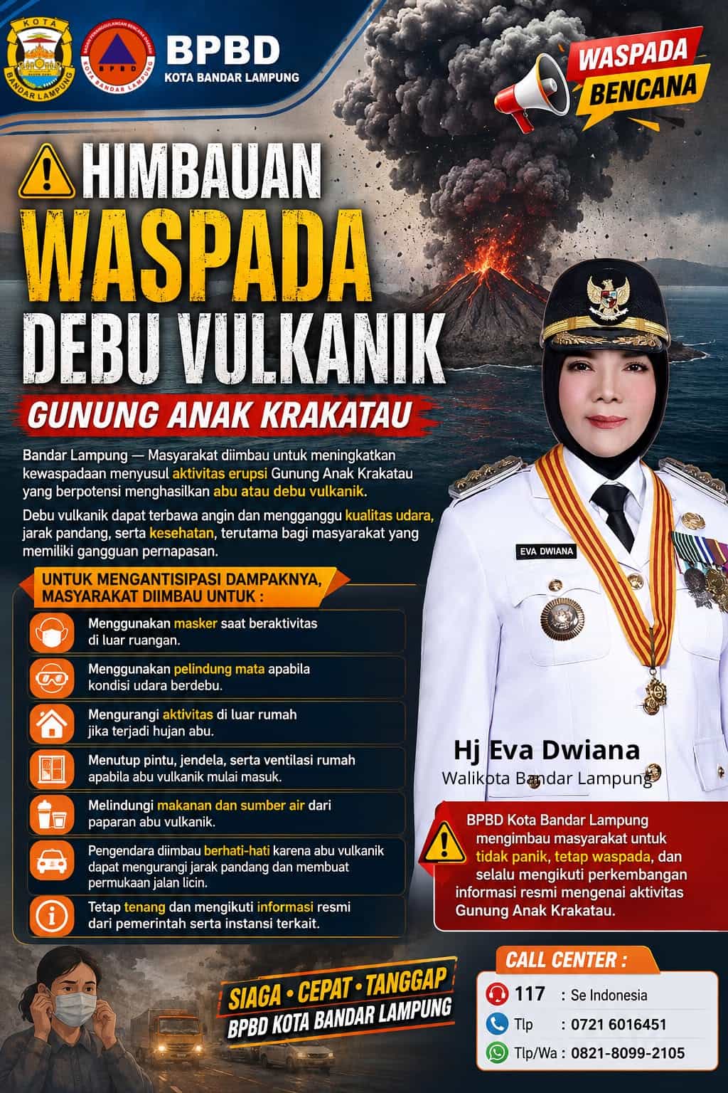 BPBD Bandar Lampung Imbau Warga Waspadai Debu Vulkanik Gunung Anak Krakatau
