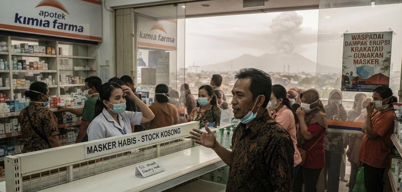 Abu Vulkanik Anak Krakatau Sebabkan Masker Langka