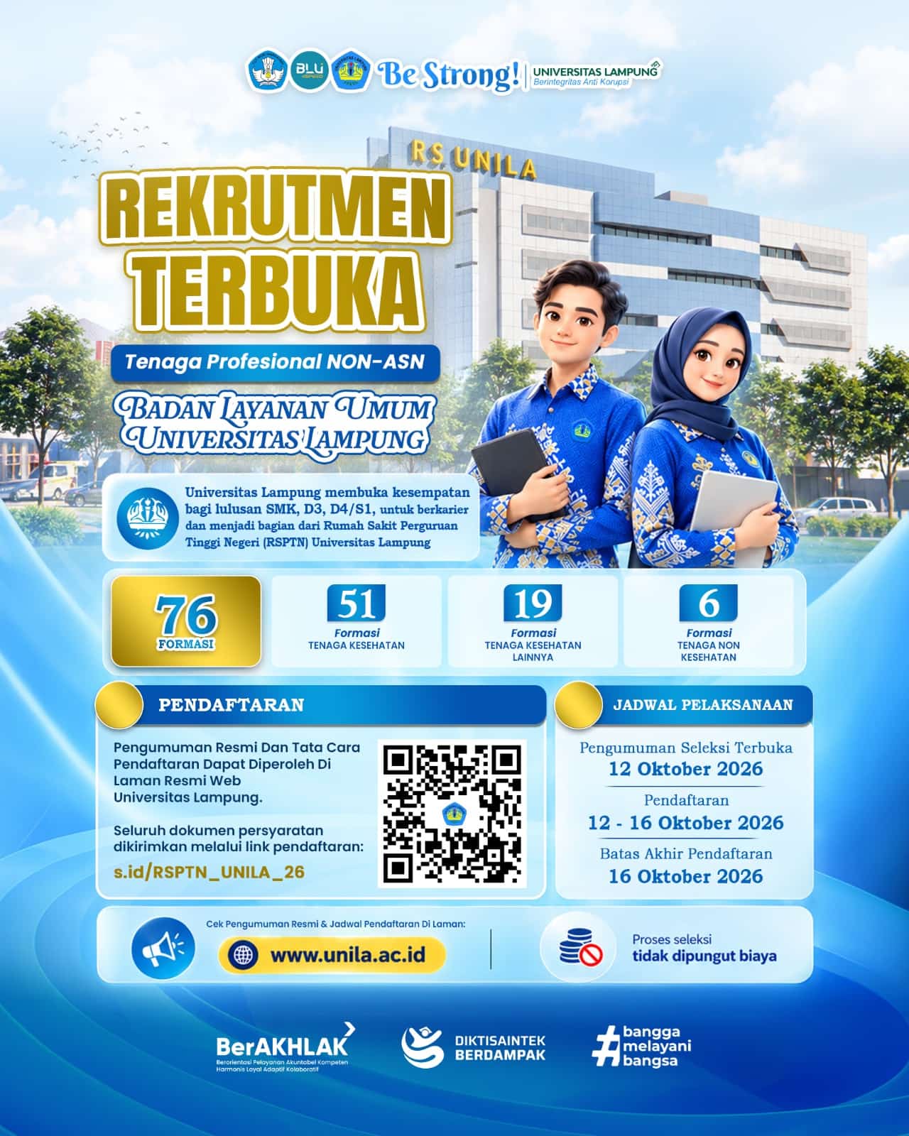 Rekrutmen Tenaga Kesehatan RSPTN Unila 2026 Dibuka, Ini Formasi dan Jadwal Seleksinya