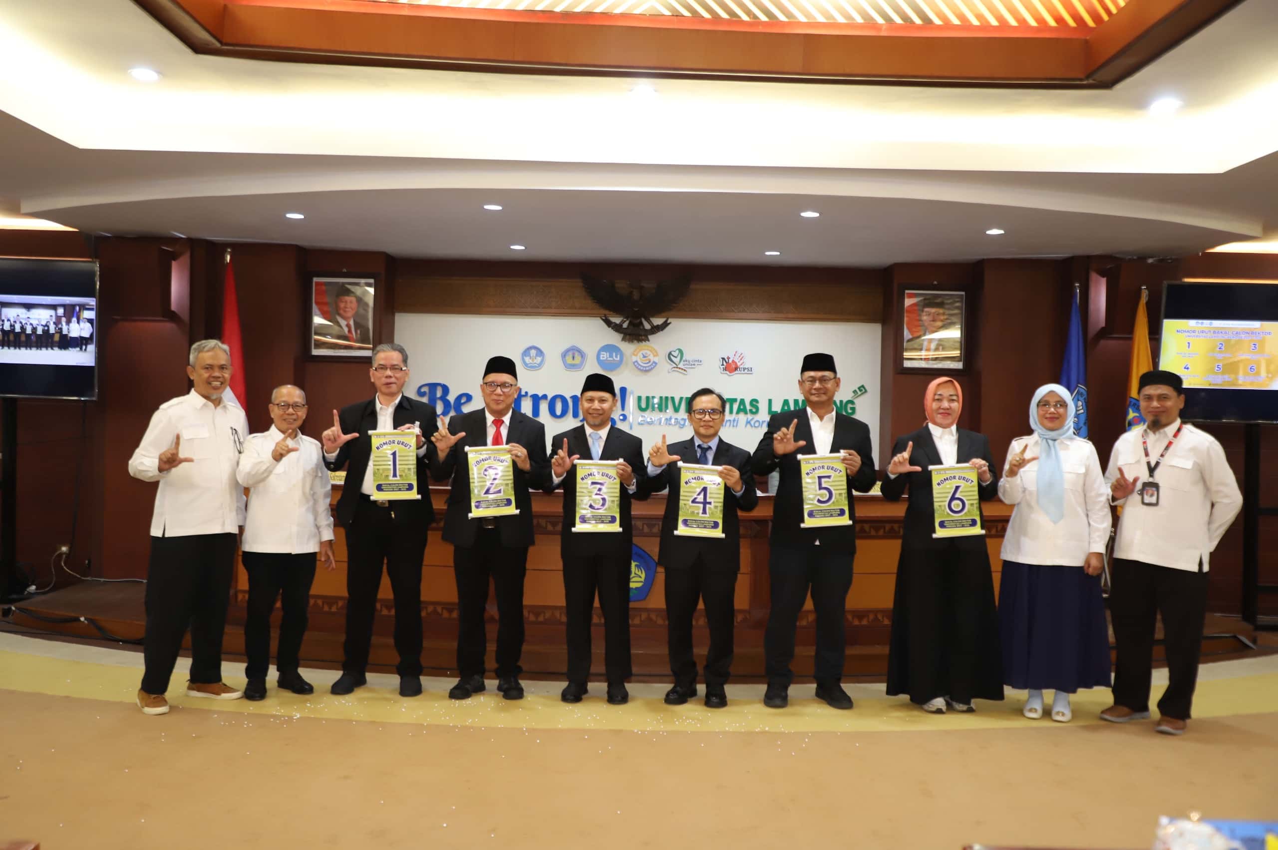 Senat Unila Tetapkan Nomor Urut Enam Calon Rektor Periode 2027–2031