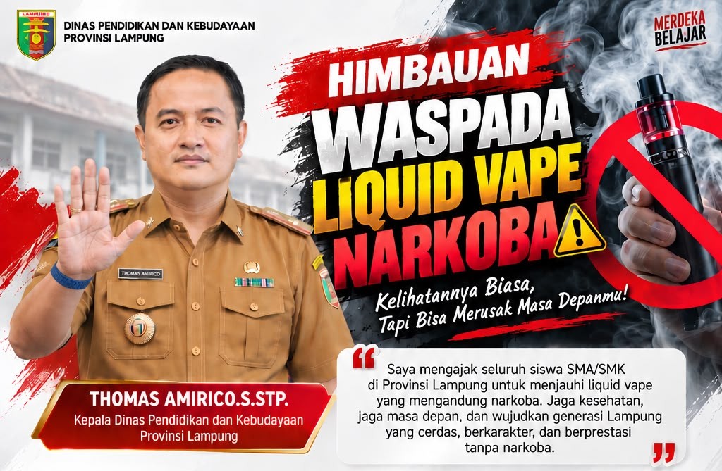 Disdikbud Lampung Terbitkan Larangan Vape, Thomas Amirico Ingatkan Bahaya Liquid Narkoba